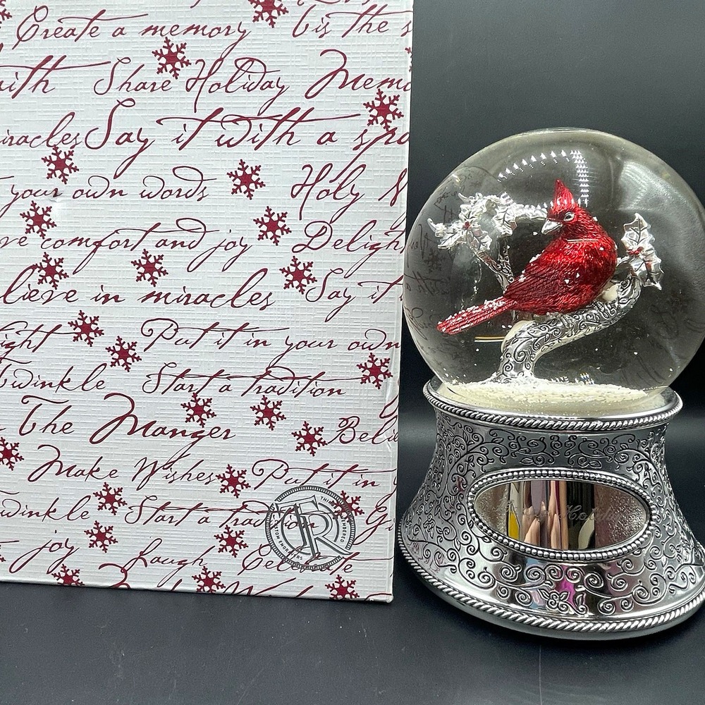 Things Remembered Musical Cardinal Christmas Snow Globe "Happy Holidays"